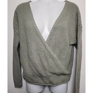 Moon & Madison Anthro Womens Knit Sweater S Crop L/S V-Neck Green Cross Over